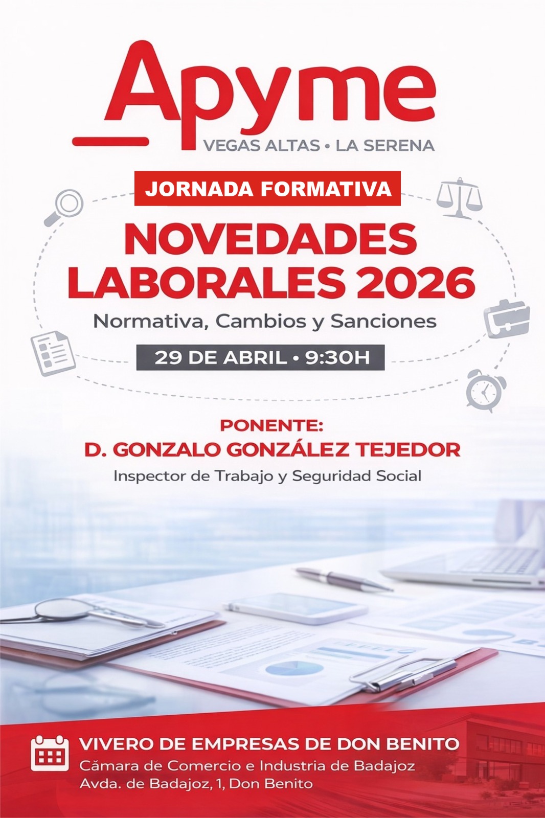 APYME Vegas Altas La Serena organiza una jornada formativa  para empresas, sobre las novedades laborales del 2026