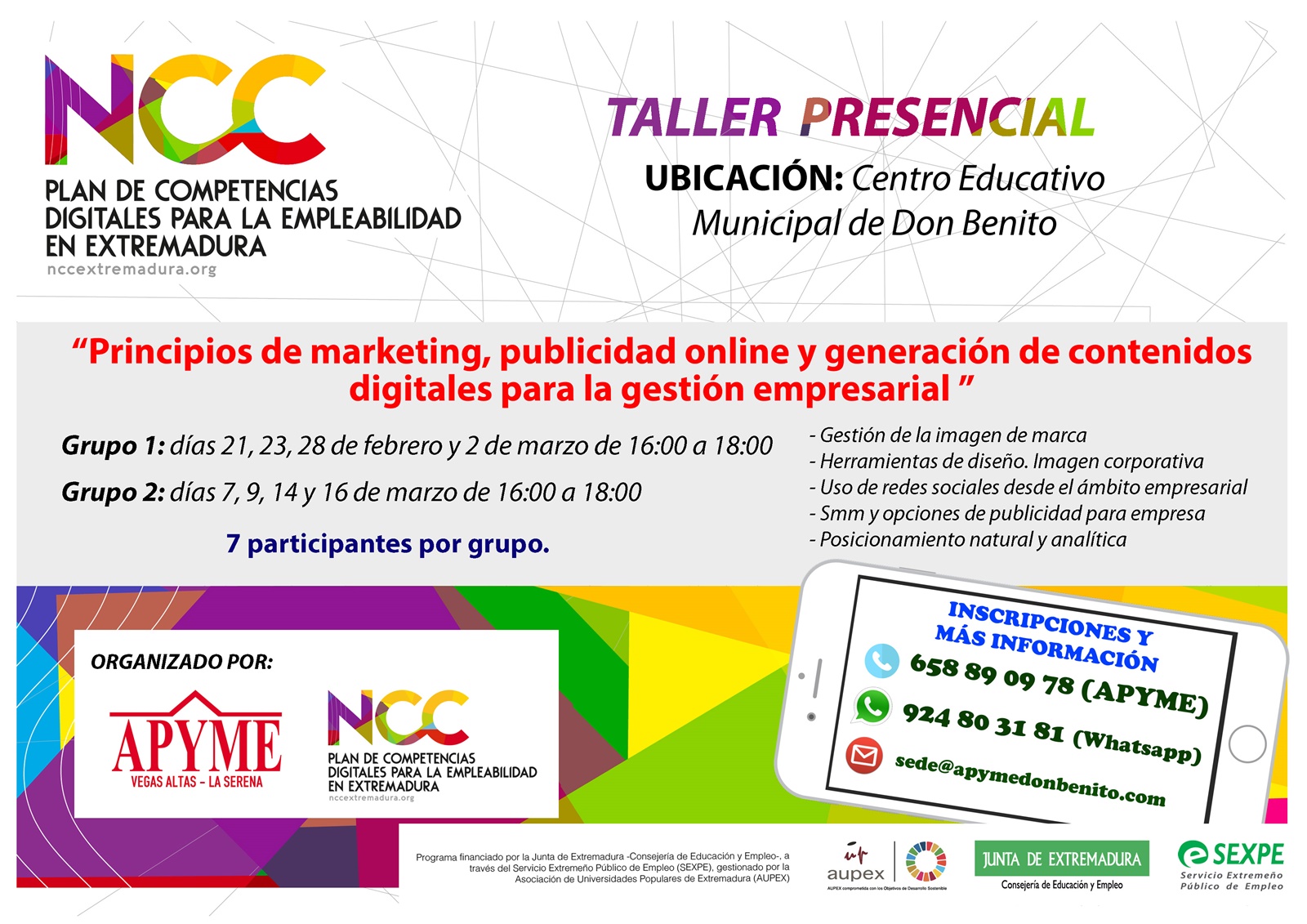APYME Vegas Altas – La Serena organiza un curso para sus socios, sobre Marketing Digital, en colaboración con NCC