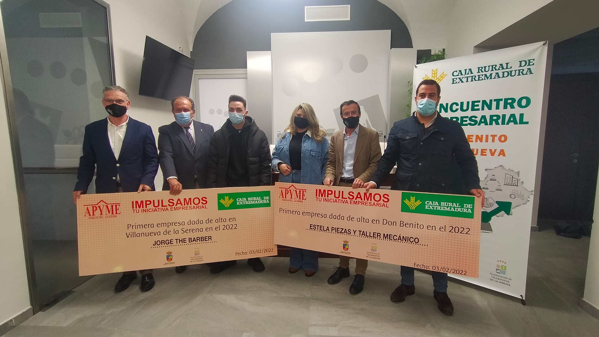 APYME Vegas Altas – La Serena y Caja Rural de  Extremadura premian a “Estrela Piezas y Taller Mecáni-co” y “Jorge The Barber” por ser las primeras empresas constituidas en Don Benito y Villanueva en 2022