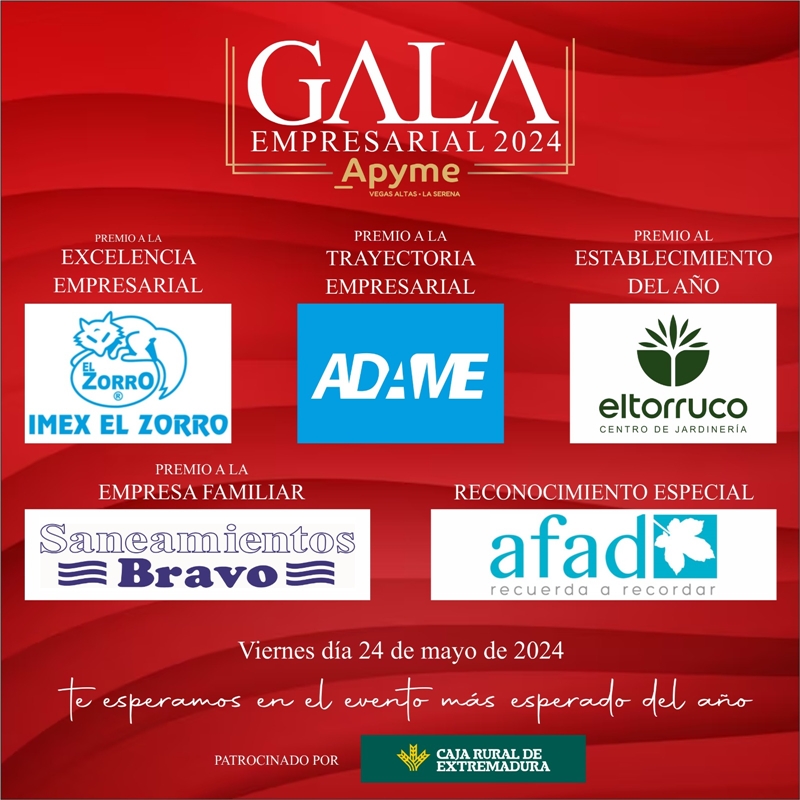 La periodista extremeña María Fortuna, presentará la Gala Empresarial de APYME 2024, a la que asistirá el Consejero de Economía y Empleo y será patrocinada por Caja Rural de Extremadura