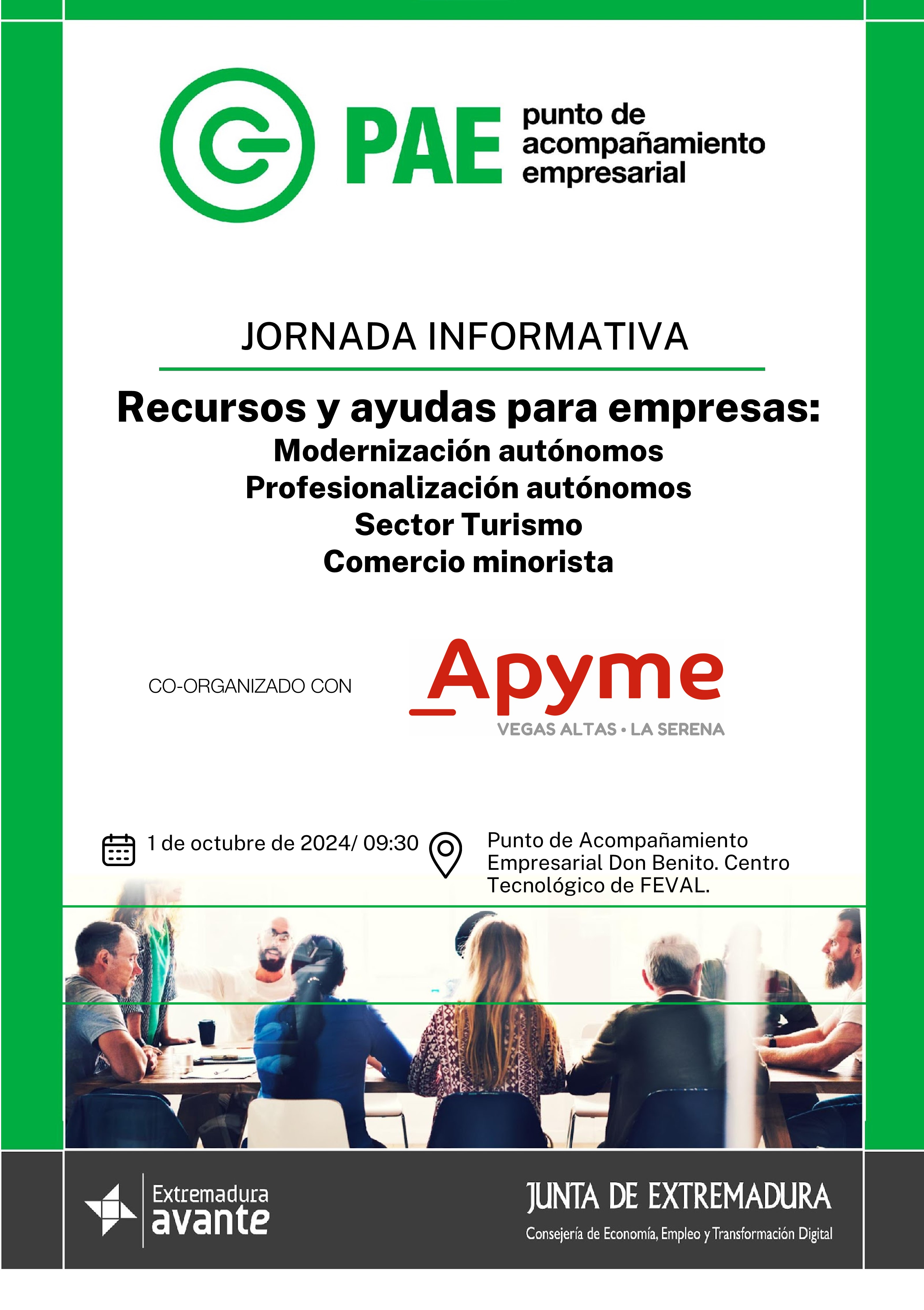 APYME Y LA DIRECCIÓN GENERAL DE EMPRESAS DE LA JUNTA DE EXTREMADURA  ORGANIZAN UNA JORNADA INFORMATIVA DE AYUDAS A TRAVÉS DEL PUNTO DE ACOMPAÑAMIENTO EMPRESARIAL DE DON BENITO