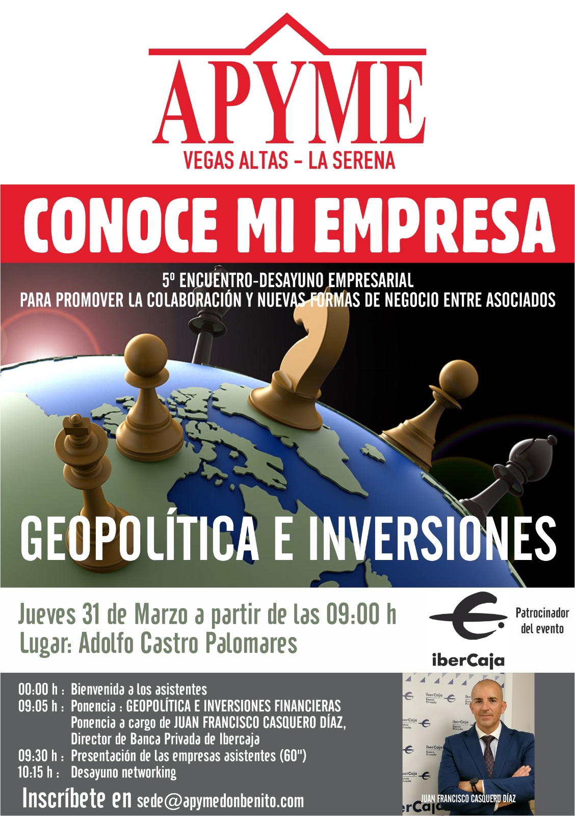 APYME Vegas Altas – La Serena reanuda sus jornadas empresariales “Conoce mi empresa” , con la ponencia “GEOPOLÍTICA E INVERSIONES FINANCIERAS” patrocinado por Ibercaja