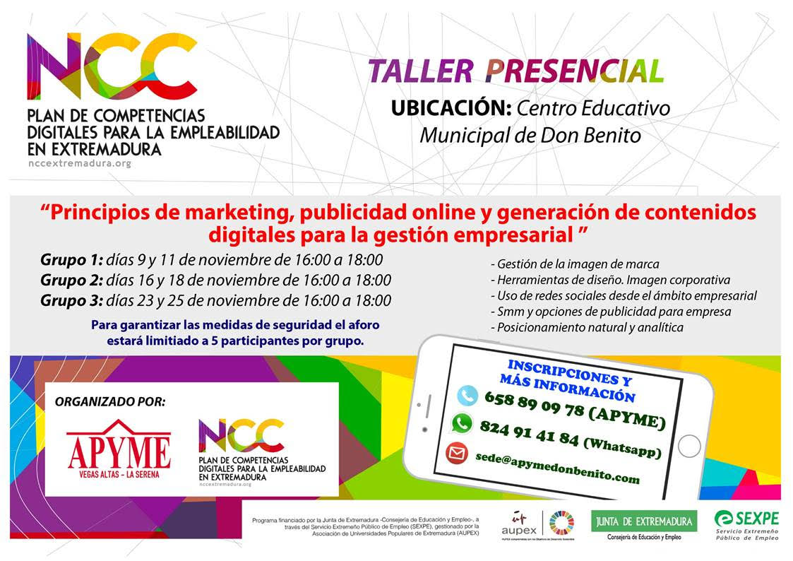 APYME Vegas Altas – La Serena organiza un taller sobre "Principios de marketing, publicidad online y generación de contenidos digitales para la gestión empresarial"