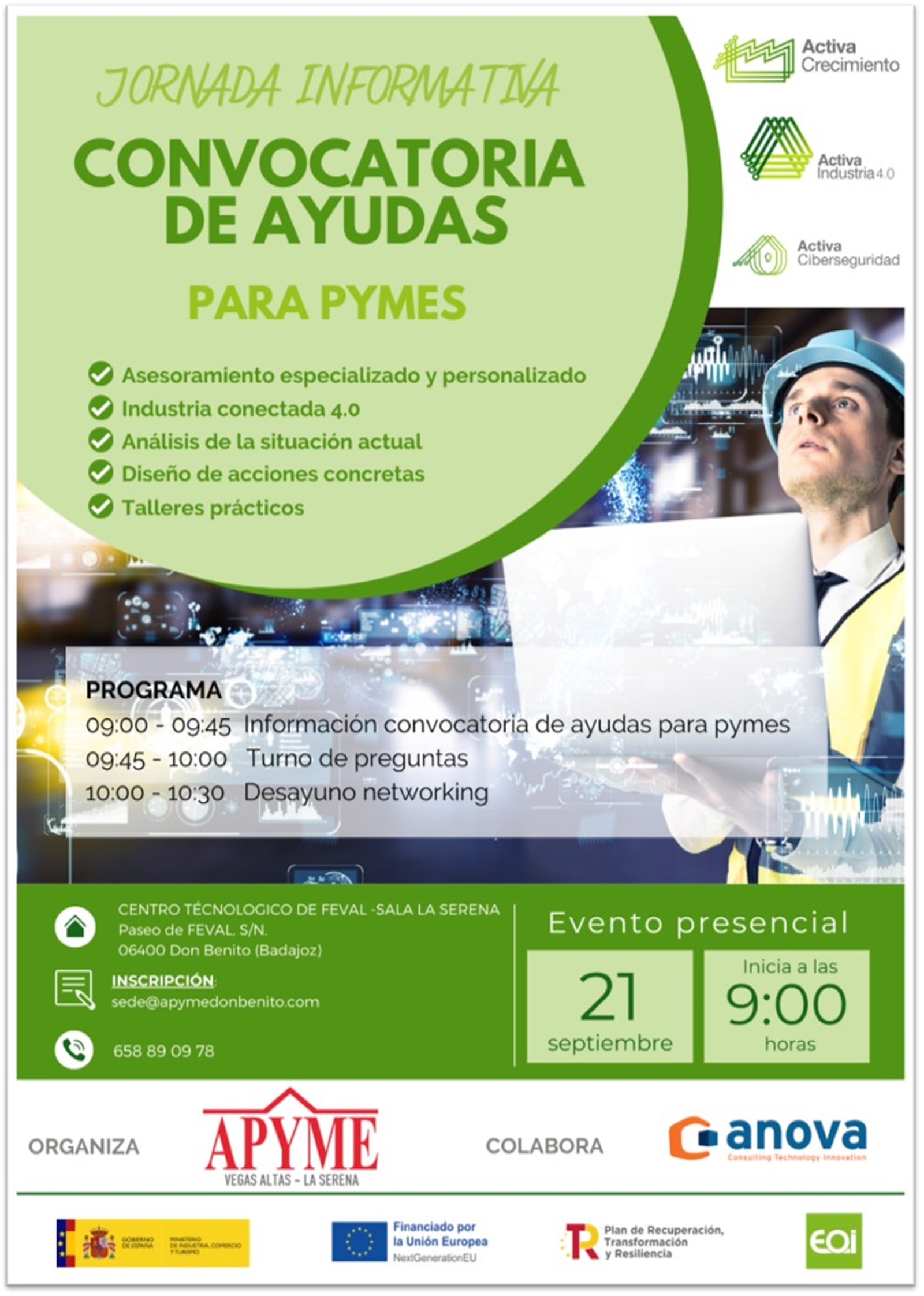 APYME Vegas Altas La Serena, en colaboración con Anova IT Consulting, organizan una jornada informativa sobre los nuevos programas “Activa”